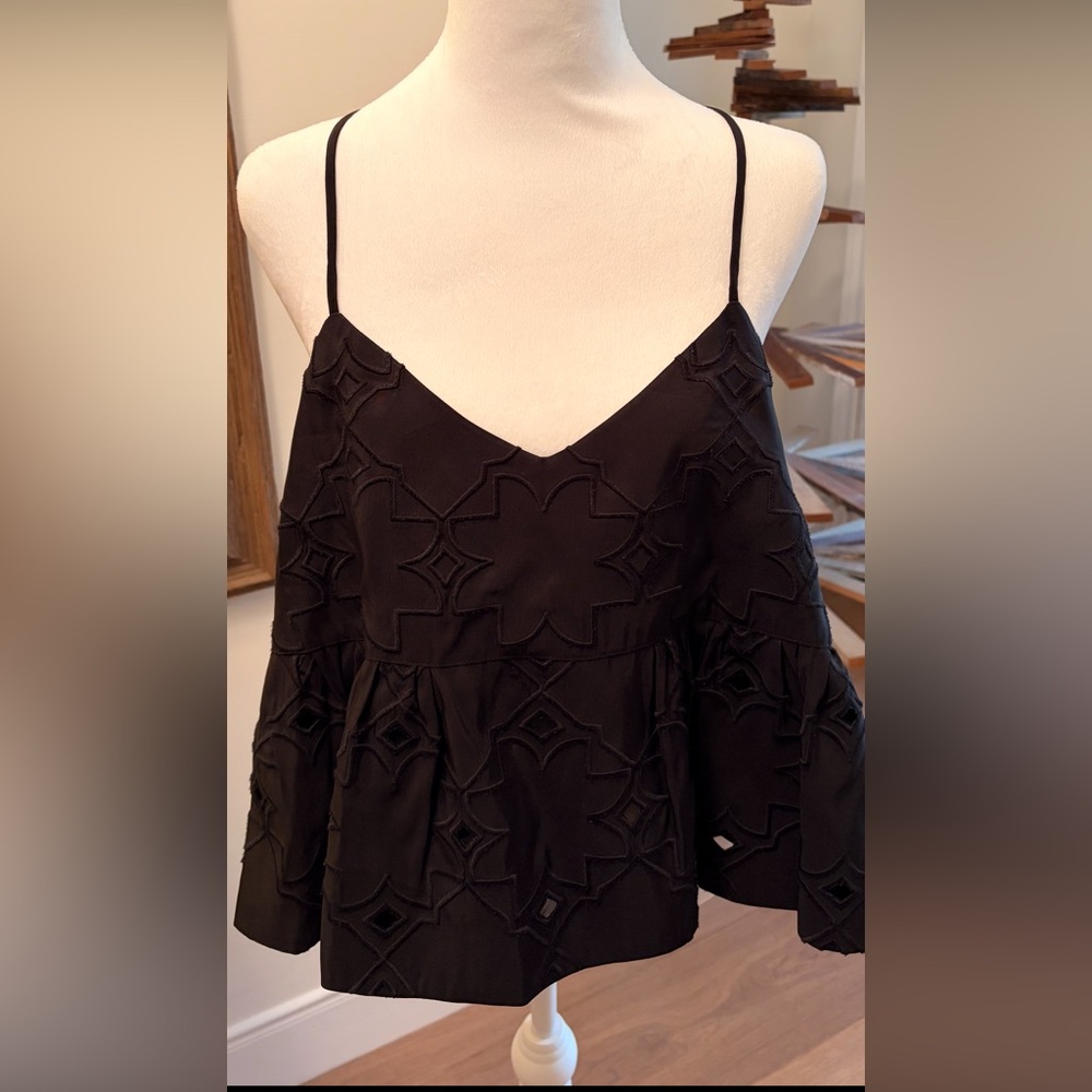 Tibi Black Camisole with Geometric Lace - Picture 2 of 9
